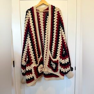 Handknit Crochet Granny Stitch Cardigan Slouchy Wide Sleeve boho cottagecore